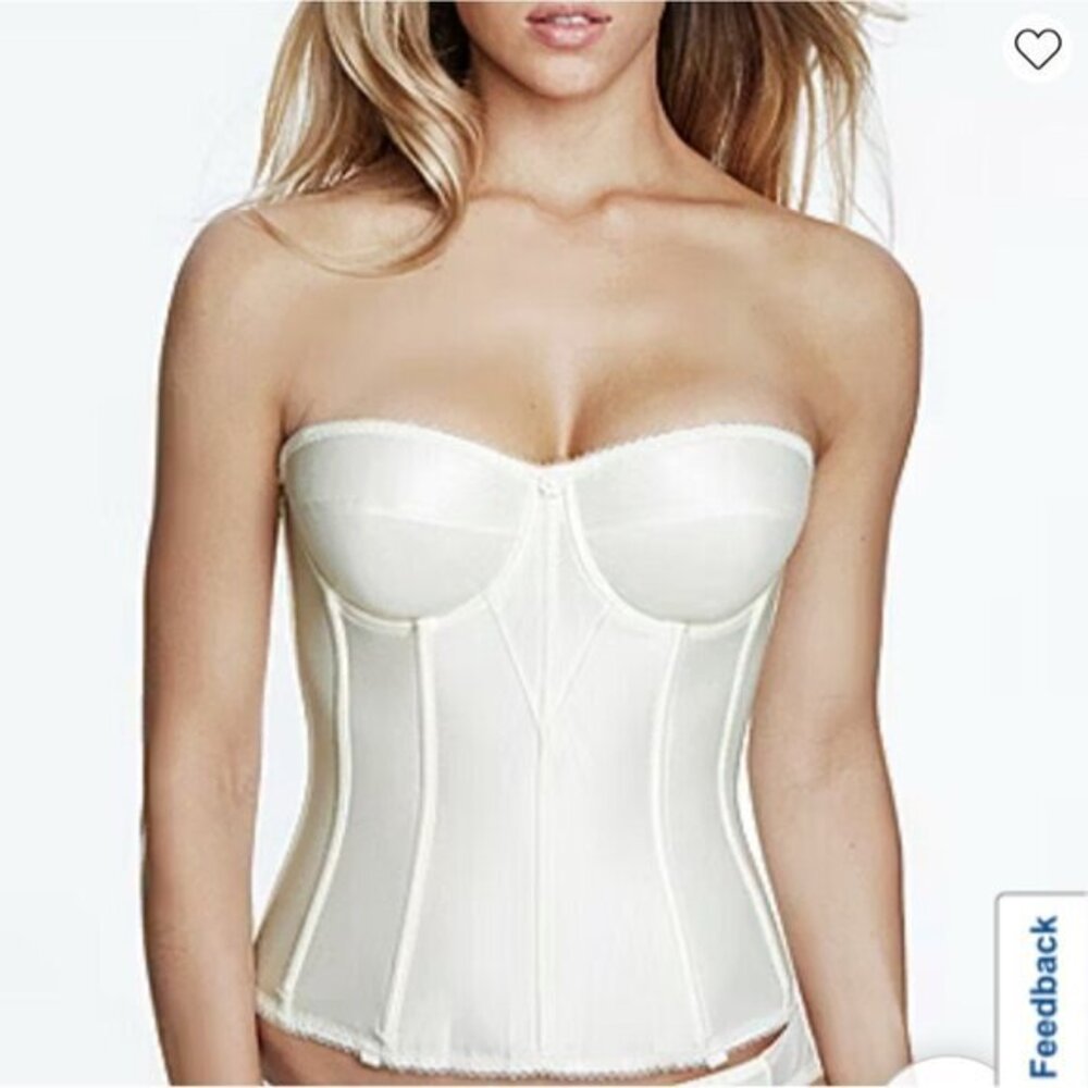 Dominique Juliette Satin Corset Strapless Longline Bra 8950 Ivory Sz 36C Bridal